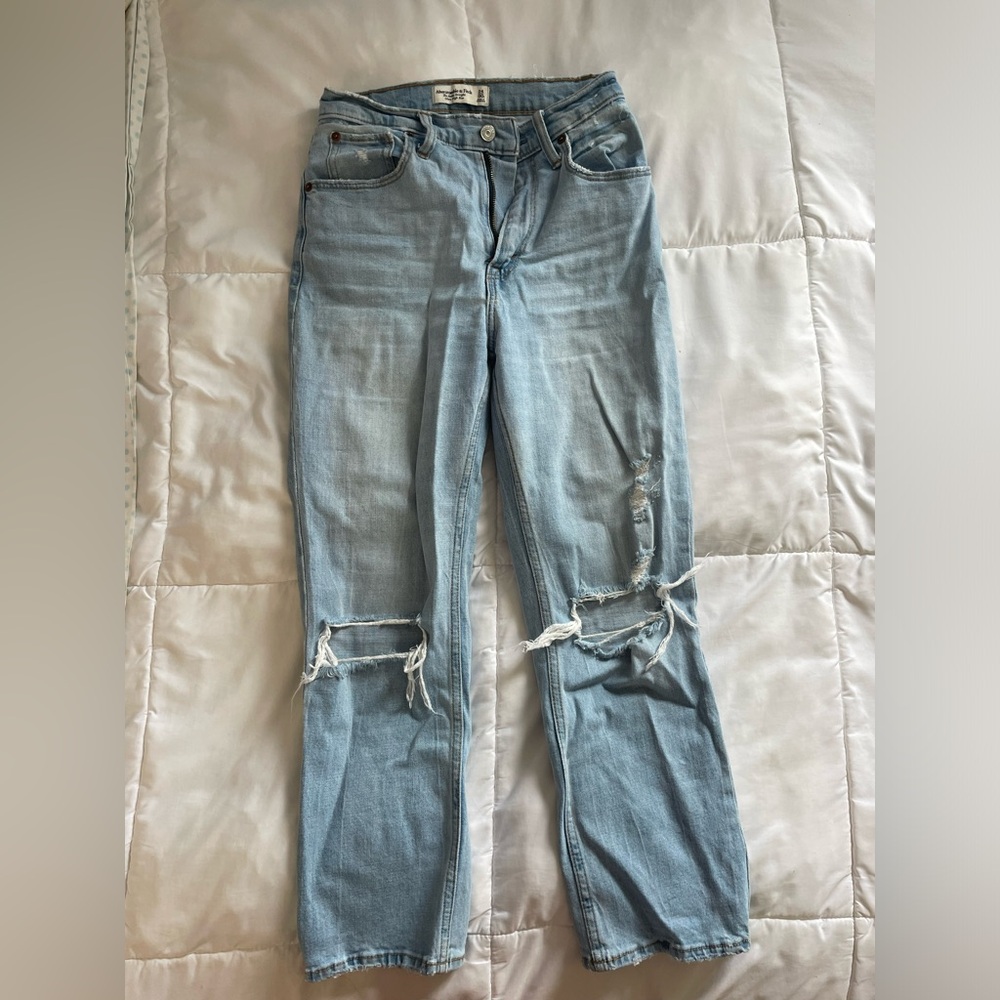 Abercrombie curve love, high rise, straight leg jeans.